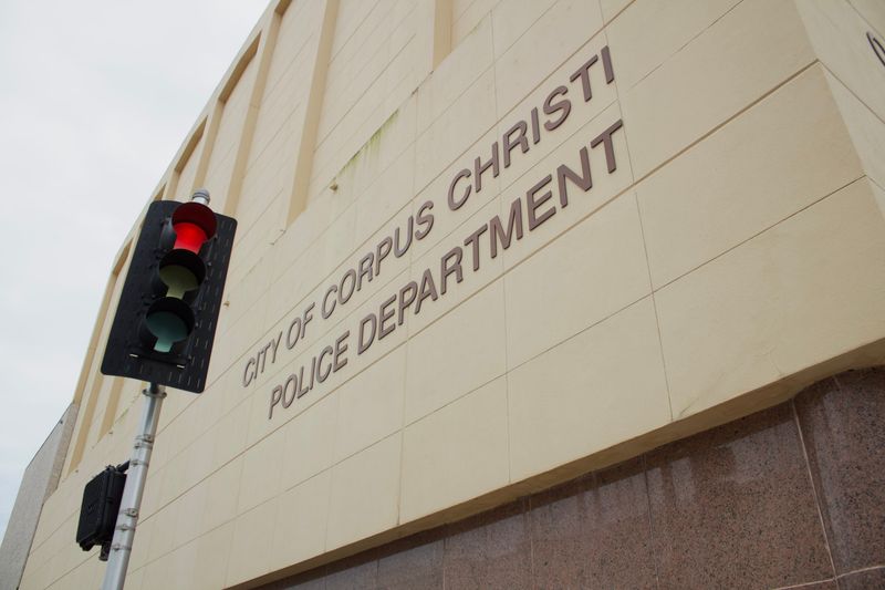 A traffic light flashes in front of the Corpus Christi Police Department on July 10, 2026.