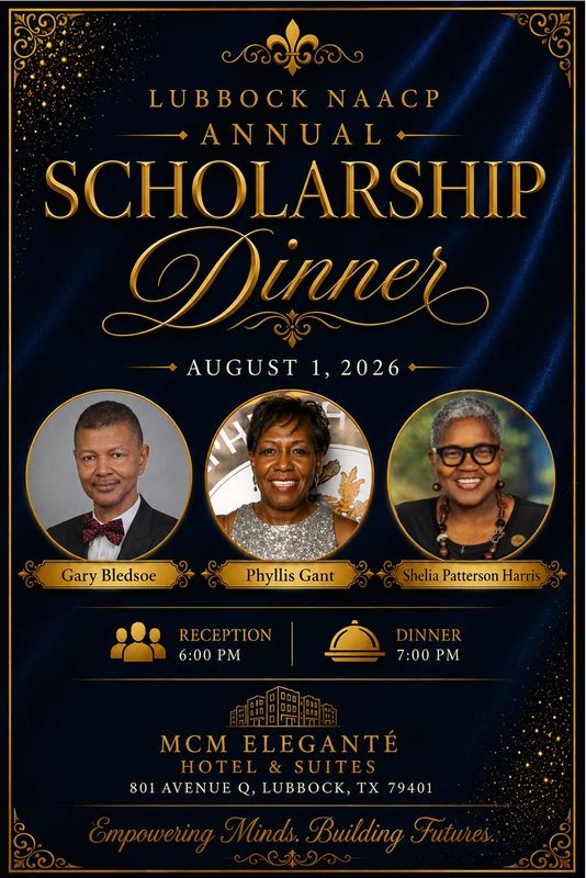 The Lubbock chapter of NAACP is inviting the community to its annual Scholarship Dinner, Saturday, Aug. 1, at the MCM Elegante, 801 Ave. Q.