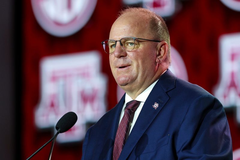 Jul 22, 2026; Tampa, FL, USA; Texas A&M Aggies head coach Mike Elko speaks to the press during SEC Football Kickoff Media Day at the Tampa Marriott. Mandatory Credit: Nathan Ray Seebeck-Imagn Images