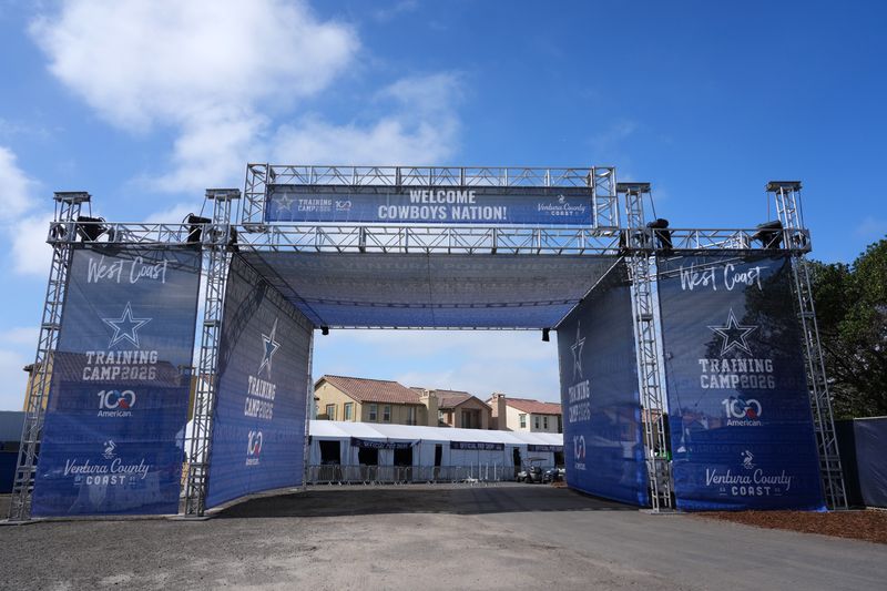 Jul 28, 2026; Oxnard, CA, USA; The entrance to Dallas Cowboys training camp at River Ridge Playing Fields. Mandatory Credit: Kirby Lee-Imagn Images