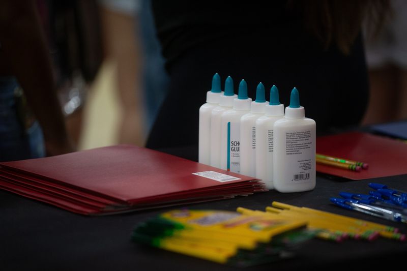 Free school supplies are displayed at the Corpus Christi Police Department's annual Operation Safe Return at the Hilliard Center in Corpus Christi, Texas, on Aug. 1, 2026.