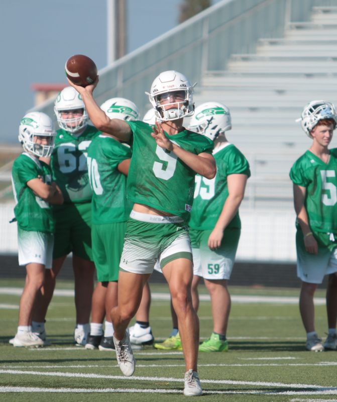 The Wall High School football team practices on the first day of fall practices at Hawk Stadium on Monday, Aug. 3, 2026.