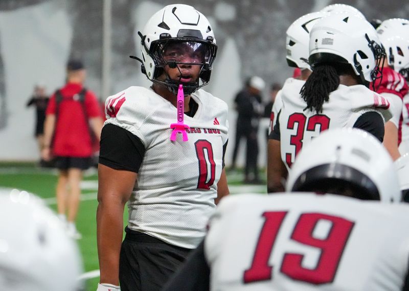 Texas Tech's Quinten Joyner goes through warmups during football practice, Thursday, Aug. 6, 2026, at the Womble Football Center.