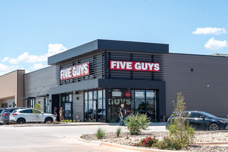 The new Five Guys restaurant on Aug. 10, 2026. The restaurant officially opened its doors on July 2, located at 6950 S. Clack St.