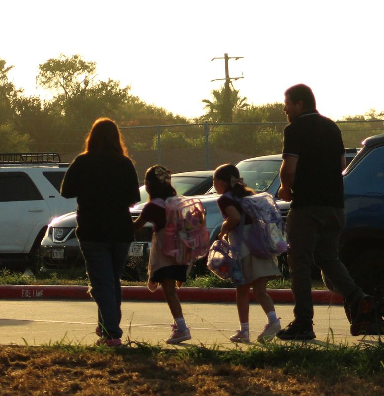 Students arrive early for the first day of the 2026-27 school year at Berlanga Elementary School in Corpus Christi on Aug. 11.
