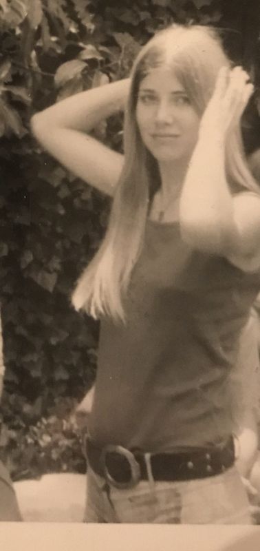 Provided picture of the writer in her hippie days.
