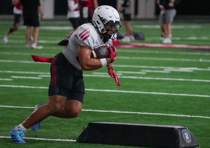Texas Tech's Cameron Dickey goes through a drill during football practice, Sunday, Aug. 9, 2026, at the Womble Football Center.
