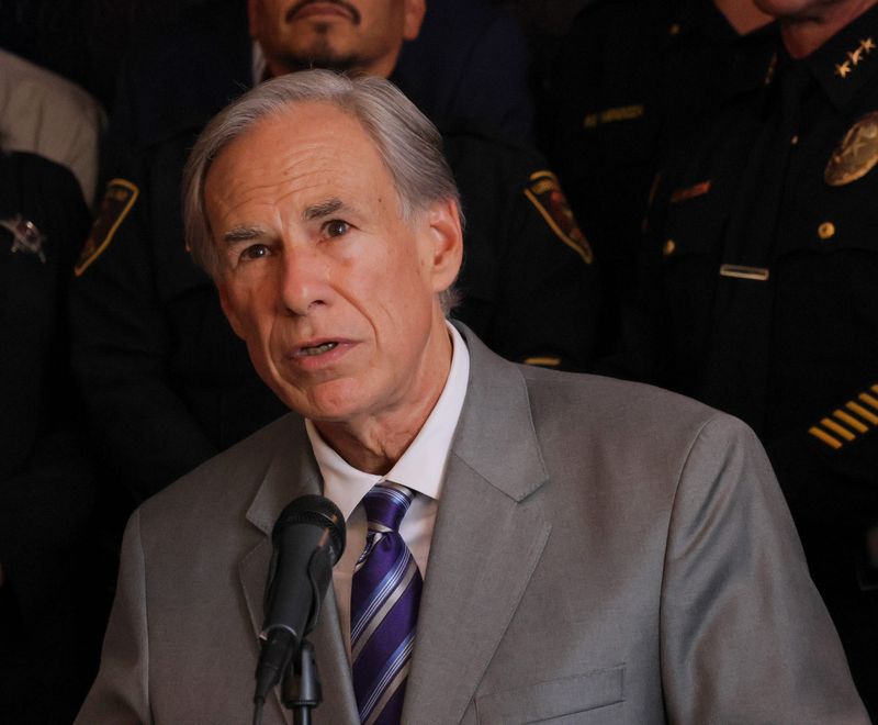 Texas Gov. Greg Abbott speaks at a news conference in Lubbock, Texas, on Aug. 11, 2026, announcing his student safety initiative to prevent school educators from engaging in improper relationships with students.