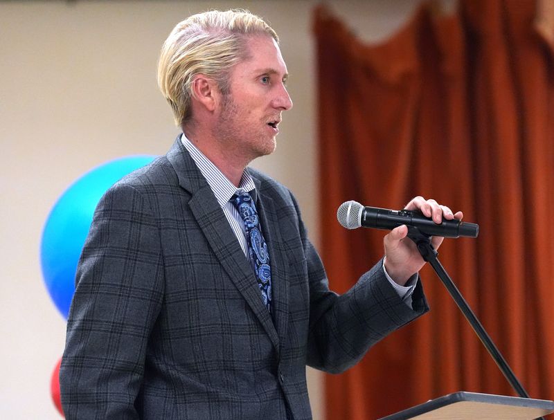 Stamford Mayor James Decker speaks in Haskell during a Google-sponsored community dinner Aug. 7. Decker was indicted five days later on federal wire fraud charges totaling more than $300,000, according to court documents