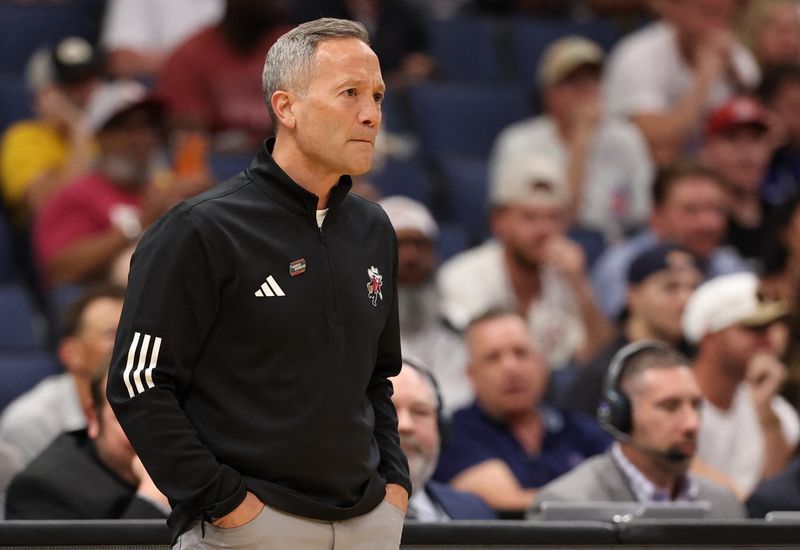 Mar 22, 2026; Tampa, FL, USA; Texas Tech Red Raiders head coach Grant McCasland looks on against the Alabama Crimson Tide in the first half during a second round game of the men's 2026 NCAA Tournament at Benchmark International Arena. Mandatory Credit: Matt Pendleton-Imagn Images