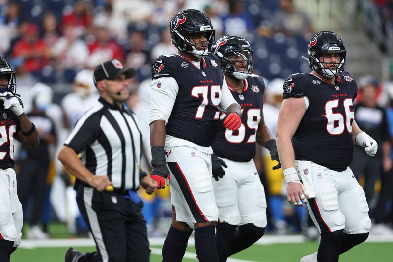 Aug 13, 2026; Houston, Texas, USA;  Houston Texans tackle Aireontae Ersery (79) during the game against the Los Angeles Chargers at Reliant Stadium. Mandatory Credit: Troy Taormina-Imagn Images