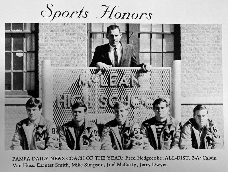 Coach Fred Hedgecoke is featured with students in this 1968 McLean High School yearbook.