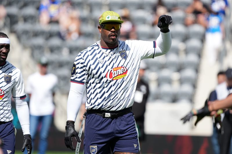Mar 21, 2026; Los Angeles, CA, USA; Founders FFC linebacker Von Miller during the Fanatics Flag Football Classic at BMO stadium. Mandatory Credit: Kirby Lee-Imagn Images