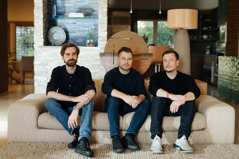 FILE PHOTO: Jori Lallo, Karri Saarinen and Tuomas Artman, cofounders of Linear, pose for a picture in San Diego, California, U.S., January, 2023. Anastasya Photography/Handout via REUTERS/ File Photo