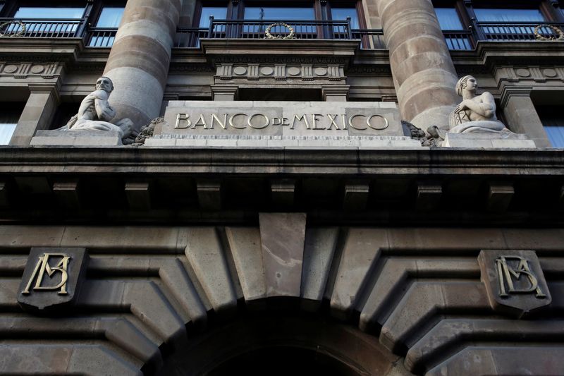 FILE PHOTO: The logo of Mexico's Central Bank (Banco de Mexico) is seen at its building in downtown Mexico City, Mexico February 28, 2019. REUTERS/Daniel Becerril/ File Photo