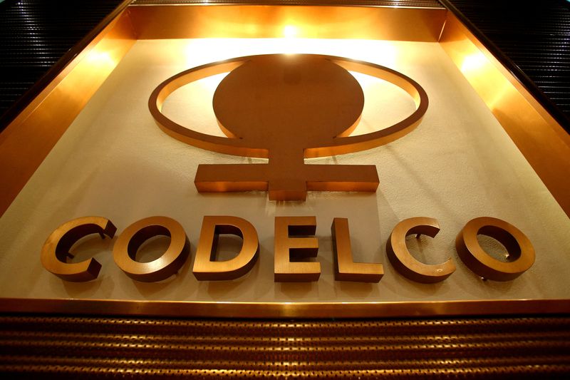FILE PHOTO: The logo of Codelco, the world's largest copper producer, is seen at their headquarters in downtown Santiago, Chile March 29, 2018. REUTERS/Ivan Alvarado/File Photo