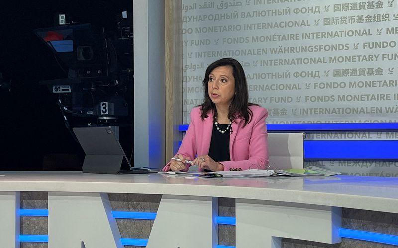 International Monetary Fund spokesperson Julie Kozack speaks to reporters at the IMF's headquarters, in Washington, U.S. September 28, 2023. REUTERS/Andrea Shalal/File Photo