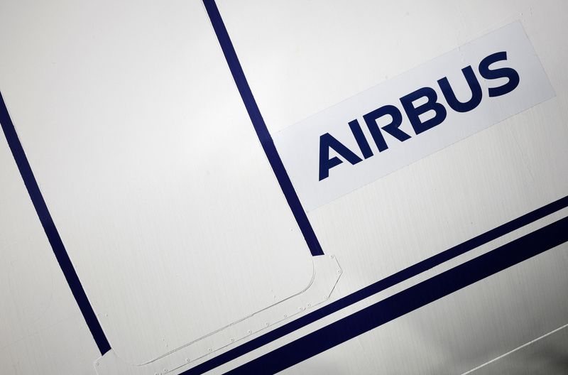 FILE PHOTO: The logo of Airbus is pictured outside the Airbus facility in Saint-Nazaire, France, November 7, 2023. REUTERS/Stephane Mahe/File Photo