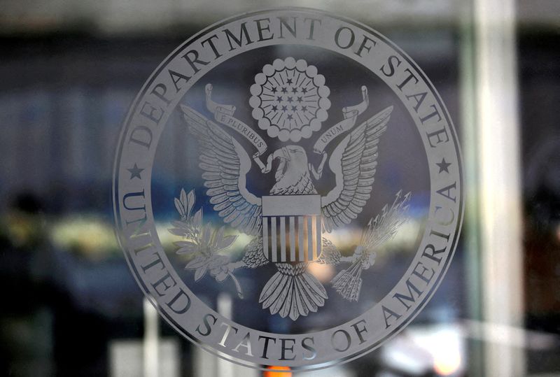 FILE PHOTO: The seal of the United States Department of State is seen in Washington, U.S., January 26, 2017. REUTERS/Joshua Roberts/File Photo/File Photo