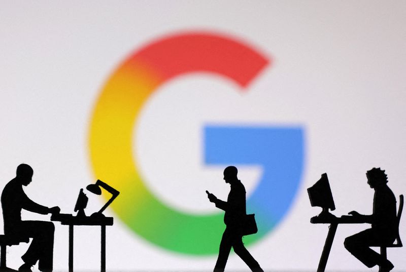 FILE PHOTO: Miniature figures of people are seen in front of the new Google logo in this illustration taken May 13, 2025. REUTERS/Dado Ruvic/Illustration/File Photo
