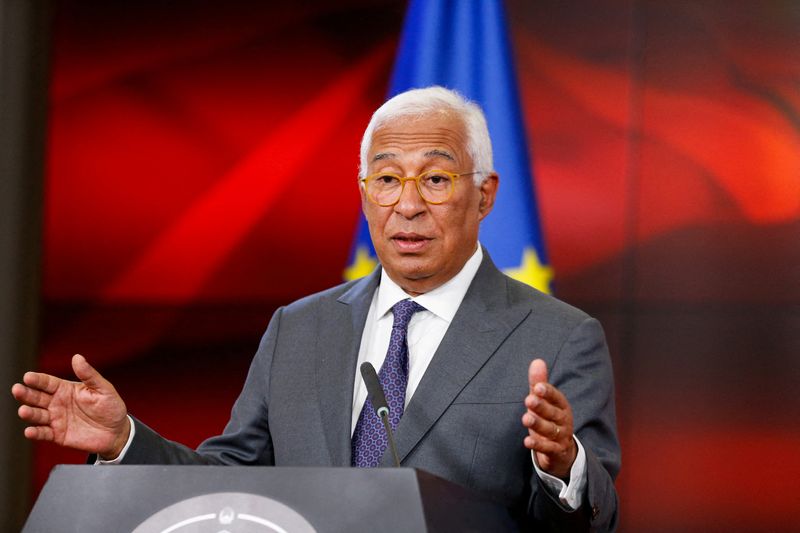 FILE PHOTO: European Council President Antonio Costa attends a press conference, in Skopje, North Macedonia, May 15, 2025. REUTERS/Ognen Teofilovski/File Photo