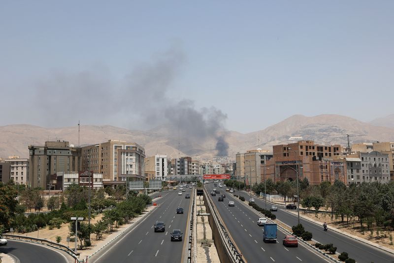 Smoke rises following what Iran says was an Israeli attack on Sharan Oil depot in Tehran, Iran, June 16, 2025. Majid Asgaripour/WANA (West Asia News Agency) via REUTERS