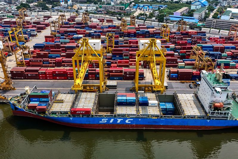 FILE PHOTO: A drone view of Bangkok's port along the Chao Phraya River, after U.S. President Donald Trump announced a 90-day pause on tariffs for many countries, in Bangkok, Thailand, April 10, 2025. REUTERS/Athit Perawongmetha/File Photo