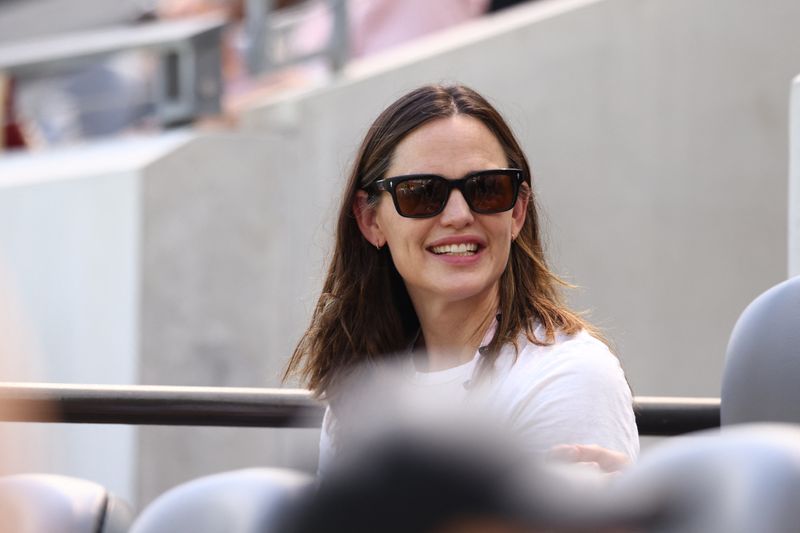 FILE PHOTO: Sep 1, 2024; Los Angeles, California, USA; Jennifer Garner in the crowd at the match between Chicago Red Stars and Angel City FC during the first half at BMO Stadium. Mandatory Credit: Jessica Alcheh-USA TODAY Sports/File Photo
