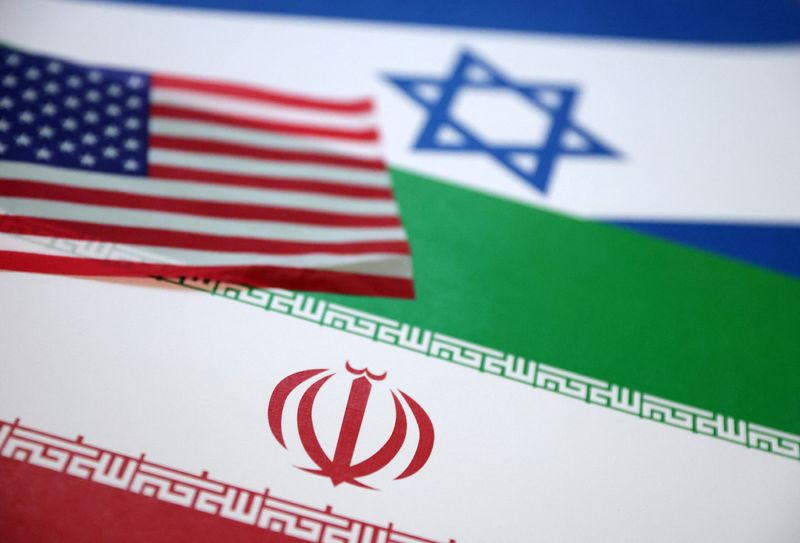 U.S., Israel and Iran flags are seen in this illustration taken June 18, 2025. REUTERS/Dado Ruvic/Illustration