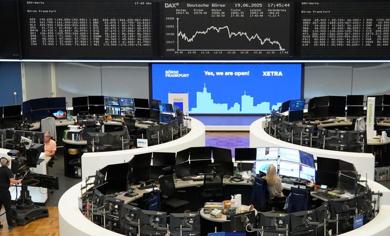 The German DAX share price index graph is displayed at the stock exchange in Frankfurt, Germany, June 19, 2025.  REUTERS/Staff