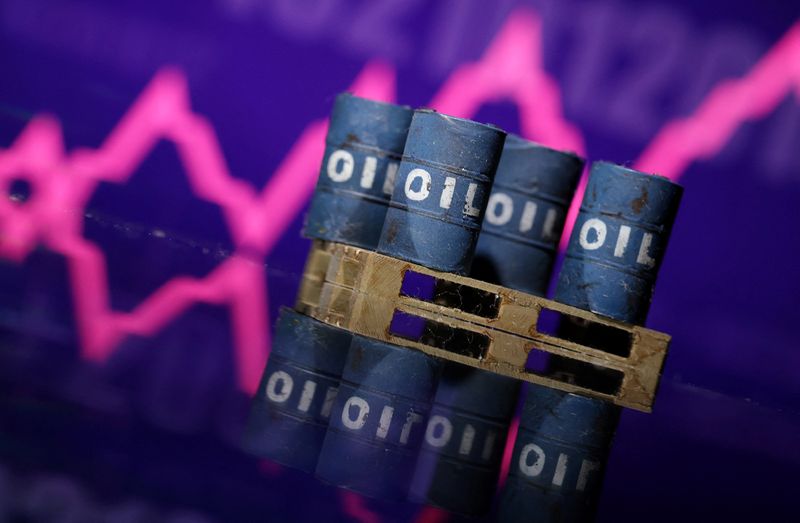 FILE PHOTO: Miniatures of oil barrels and a rising stock graph are seen in this illustration taken January 15, 2024. REUTERS/Dado Ruvic/Illustration/ File Photo