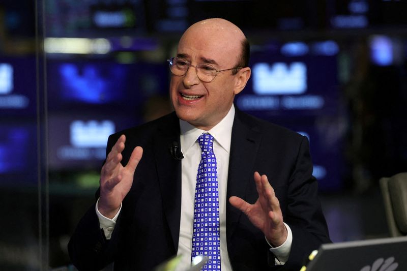 FILE PHOTO: Brad Jacobs, Chairman and CEO of QXO speaks about Beacon Roofing Supply during an interview with CNBC on the floor at the New York Stock Exchange in New York City, U.S., March 20, 2025.  REUTERS/Brendan McDermid/File Photo