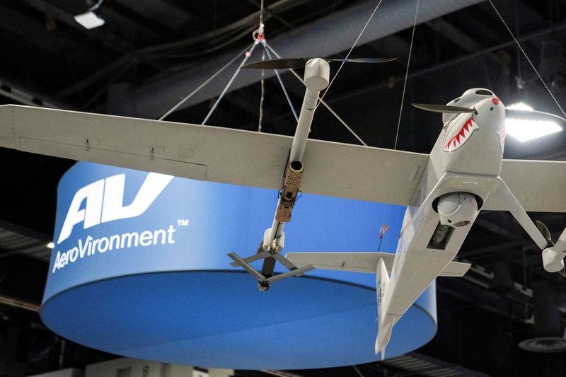 FILE PHOTO: AeroVironment signage is seen during the Association of the United States Army annual meeting and exposition at the Walter E. Washington Convention Center in Washington, U.S., October 14, 2024. REUTERS/Nathan Howard/ File Photo
