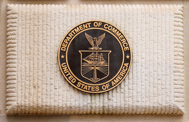 FILE PHOTO: The logo of the U.S. Department of Commerce is seen in Washington, D.C., U.S., March 13, 2025. REUTERS/Ken/ File Photo