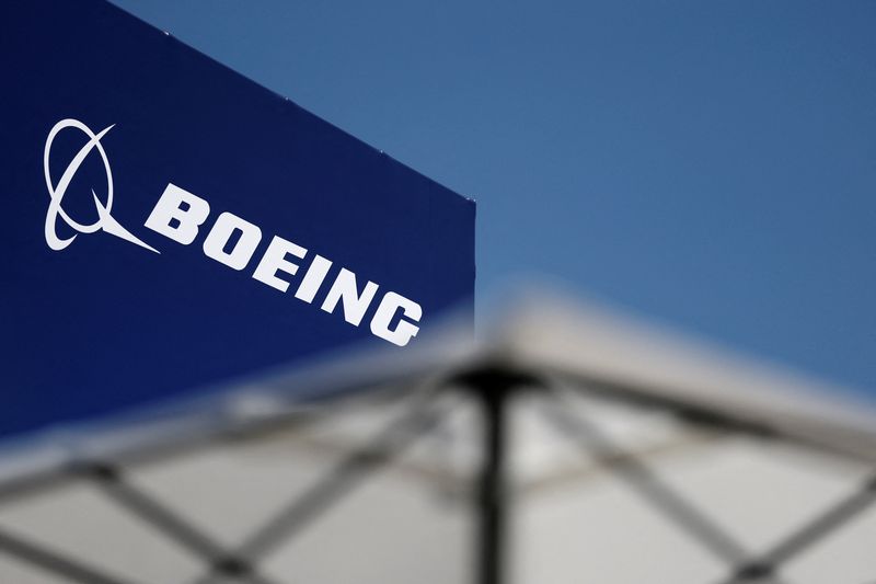 FILE PHOTO: The logo of Boeing is seen at the 55th International Paris Airshow at Le Bourget Airport near Paris, France, June 20, 2025. REUTERS/Benoit Tessier/Pool/File photo