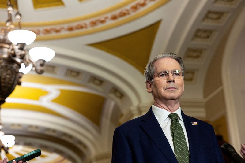 FILE PHOTO: U.S. Secretary of the Treasury Scott Bessent speaks during a press conference following a weekly policy luncheon on Capitol Hill in Washington, D.C., U.S., June 24, 2025. REUTERS/Kevin Mohatt/File Photo
