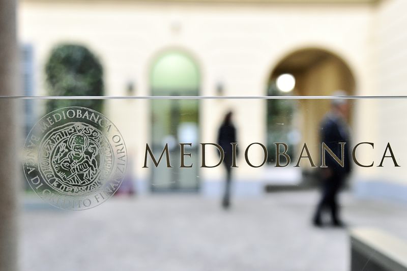 A logo of Mediobanca is pictured at Mediobanca headquarters in Milan, Italy, November 12, 2019. REUTERS/Flavio Lo Scalzo/File Photo