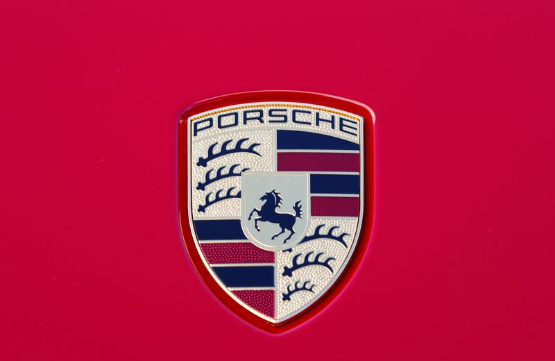 A Porsche logo is pictured on a Porsche in Stuttgart, Germany, August 29, 2017. REUTERS/Michaela Rehle/File Photo