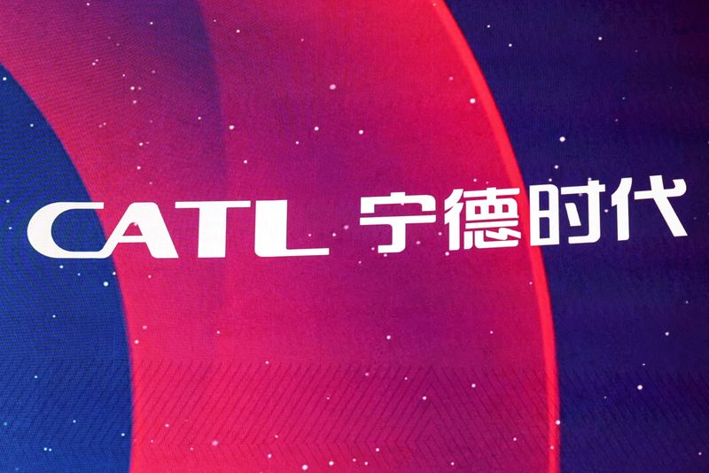 FILE PHOTO: A screen shows the logo of the Contemporary Amperex Technology (CATL) during the listing ceremony at the Hong Kong Stock Exchange in Hong Kong, China, May 20, 2025. REUTERS/Tyrone Siu/File Photo