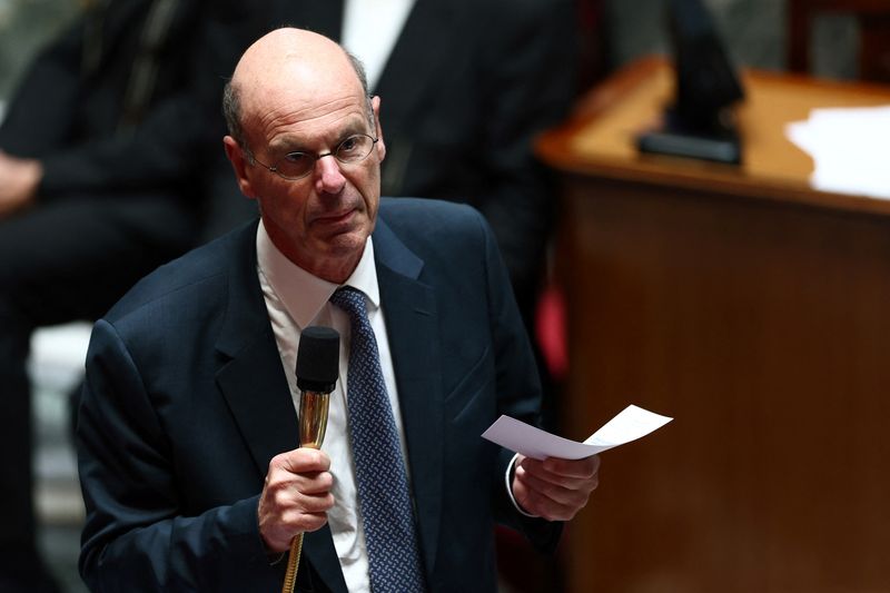 FILE PHOTO: French Minister for Economy, Finance, Industrial and Digital Security Eric Lombard speaks during the questions to the government session at the National Assembly in Paris, France, June 10, 2025. REUTERS/Sarah Meyssonnier/File Photo