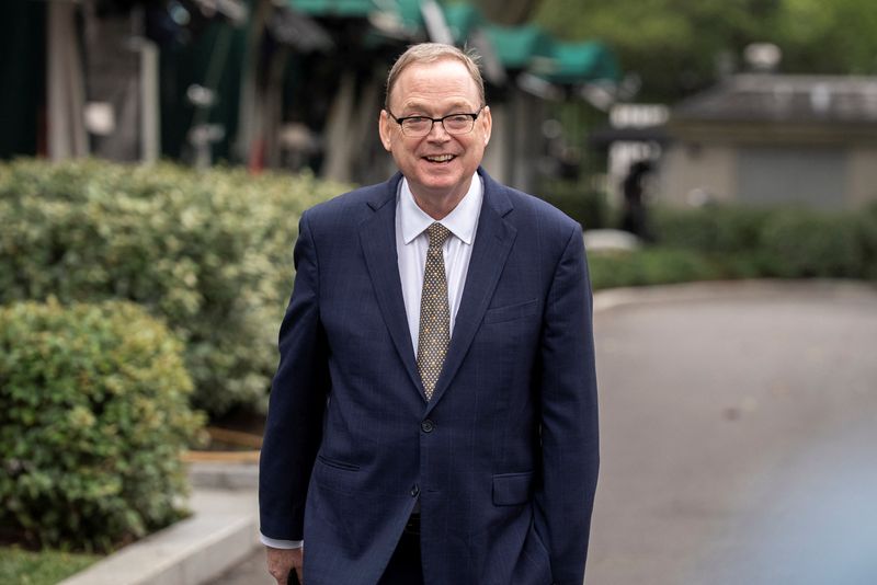 FILE [HOTO: White House economic adviser Kevin Hassett walks back after a TV interview outside the White House in Washington, U.S., June 27, 2025. REUTERS/Ken Cedeno/File Photo
