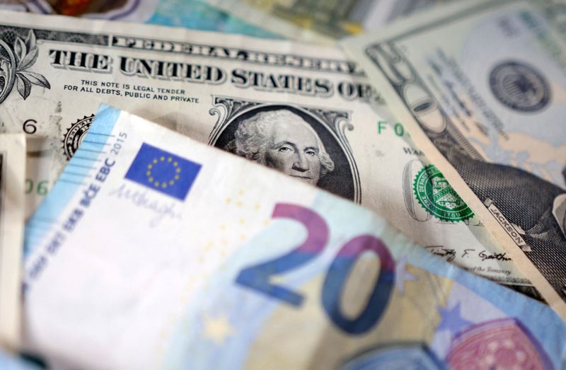 U.S. dollar and Euro banknotes are seen in this illustration taken May 4, 2025. REUTERS/Dado Ruvic/Illustration