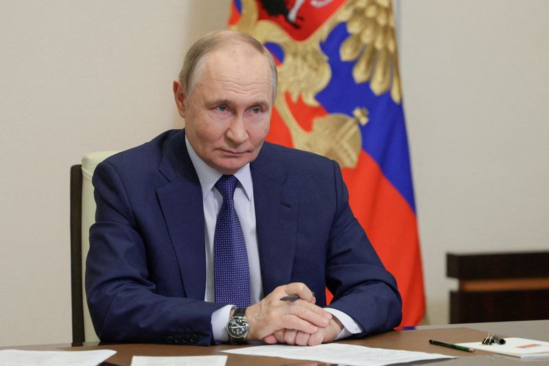 FILE PHOTO: Russia's President Vladimir Putin takes part in a ceremony opening youth centres in Russian regions via a video link at his residence outside Moscow, Russia, June 28, 2025. Sputnik/Gavriil Grigorov/Pool via REUTERS/File Photo