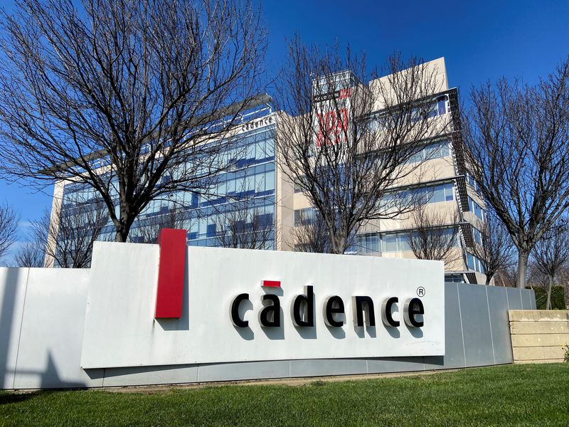 The logo of Cadence Design Systems is pictured outside the company's offices in San Jose, California, U.S., January 31, 2020. Picture taken January 31, 2020. REUTERS/Stephen Nellis/File Photo