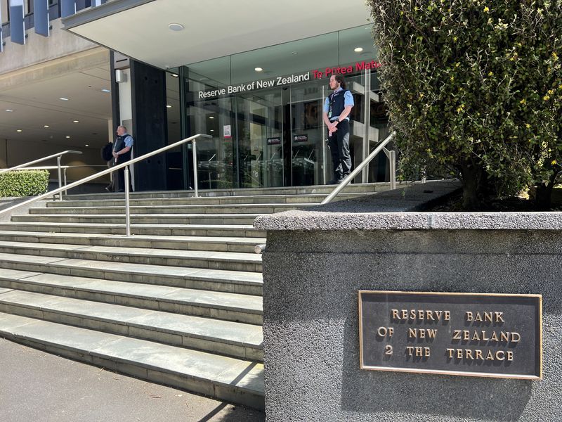 FILE PHOTO: View of an entrance to the Reserve Bank of New Zealand in Wellington, New Zealand November 10, 2022. REUTERS/Lucy Craymer/ File Photo