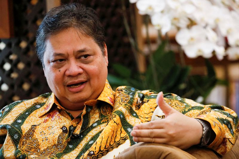 FILE PHOTO: Airlangga Hartarto, Indonesia's Coordinating Minister for Economic Affairs, gestures as he talks during an interview with Reuters at his office in Jakarta, Indonesia, June 8, 2023. REUTERS/Ajeng Dinar Ulfiana/File photo
