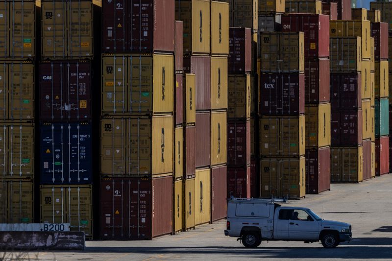 Shipping containers are seen at the port of Oakland, as trade tensions escalate over U.S. tariffs, in Oakland, California, U.S., March 6, 2025. REUTERS/Carlos Barria/File Photo