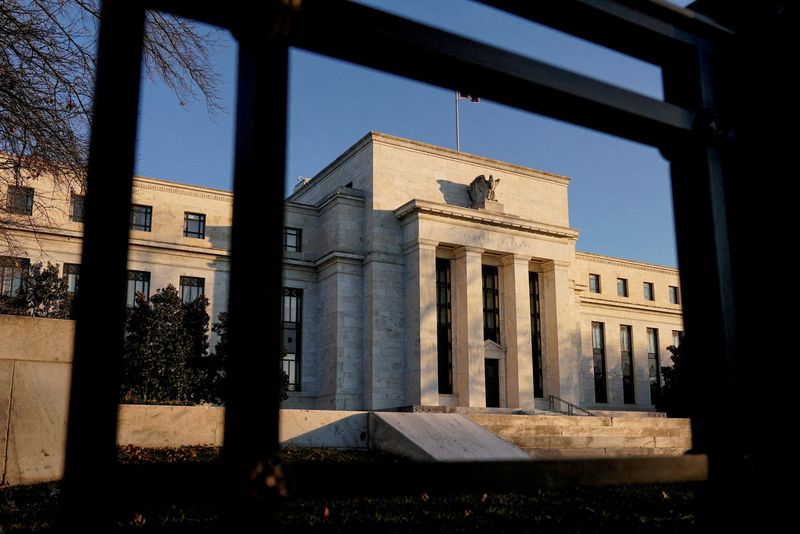 FILE PHOTO: The Federal Reserve building is seen in Washington, U.S., January 26, 2022. REUTERS/Joshua Roberts/File Photo