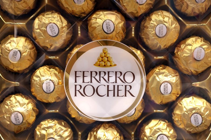 FILE PHOTO: A box of Ferrero Rocher is displayed on a shelf in a supermarket in Sarajevo, Bosnia and Herzegovina October 29, 2024. REUTERS/Dado Ruvic/ File Photo