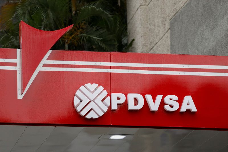 FILE PHOTO: The logo of Venezuelan state oil company PDVSA is seen at a gas station in Caracas, Venezuela May 14, 2025. REUTERS/Leonardo Fernandez Viloria/ File Photo